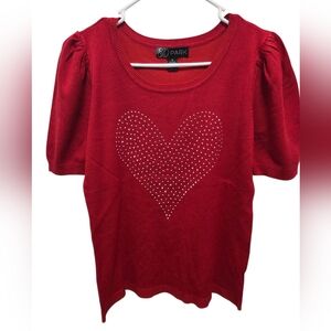 Red Blouse With Studded Heart Design